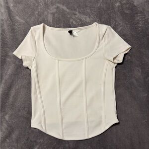Divided Cream Short Sleeve Top